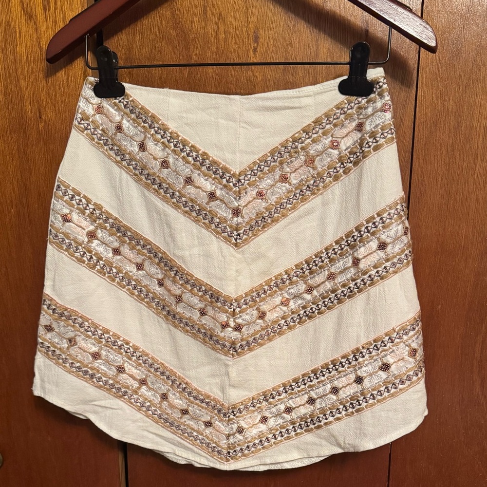 Indikah by Angel Biba Boho Cream Embroidered White Skirt NWT